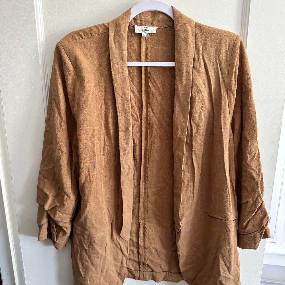 Solid Blazer Jacket with Shirred Detail Sleeve by Entro Clothing